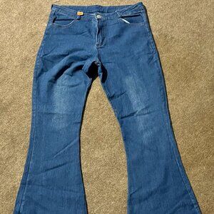 BoHo Hippie Fringe Flare Jeans Women’s Size 28 Stretch Denim 30x38 Long Festival